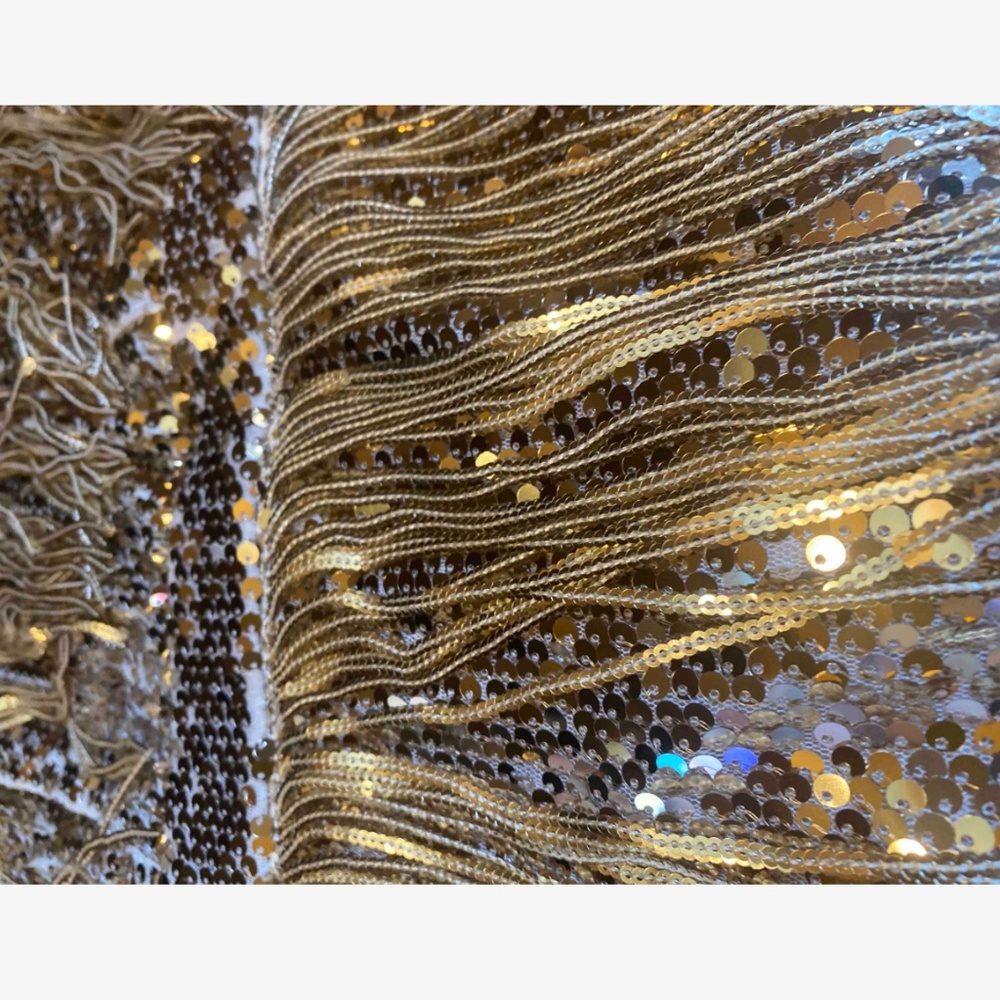 Gold Sequined Tassel Mini Short Dress Fringe Party - Picture 9 of 16